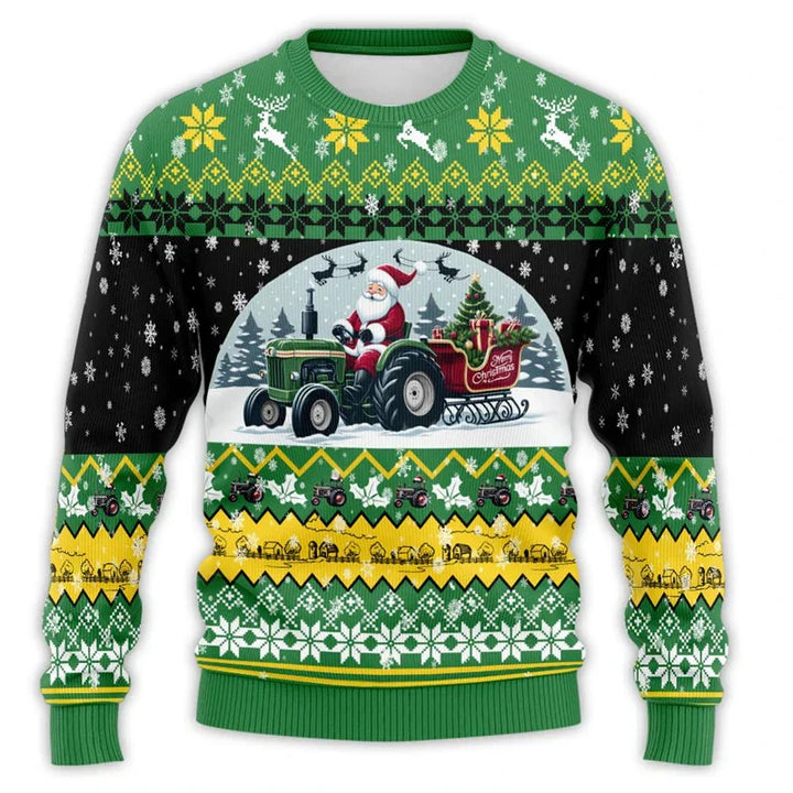 Drune | Weihnachtspullover mit Traktor-Druck - Bequemer & festlicher Herren Baumwollpullover