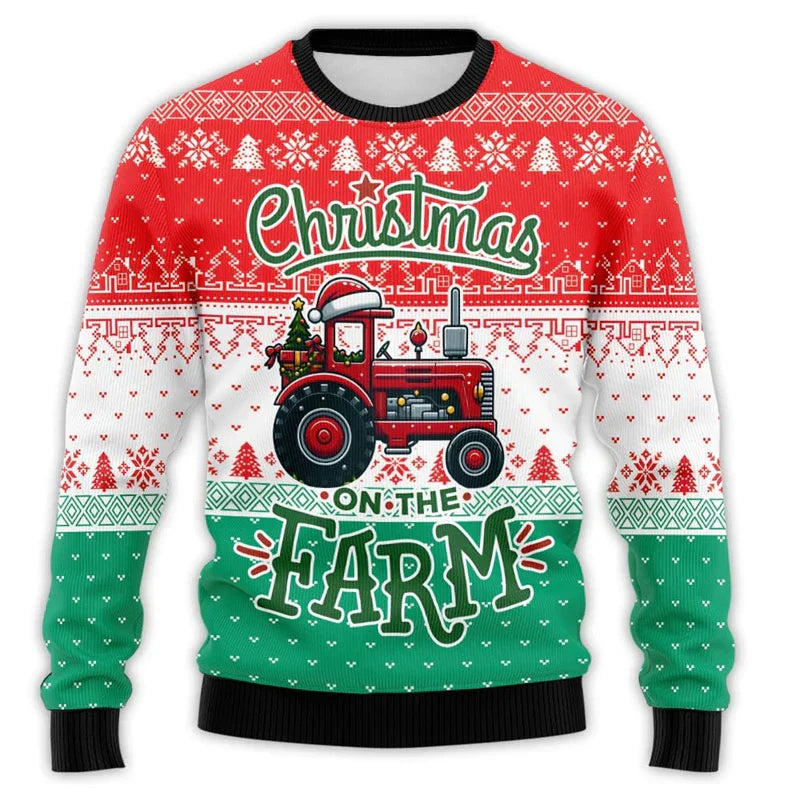 Drune | Weihnachtspullover mit Traktor-Druck - Bequemer & festlicher Herren Baumwollpullover
