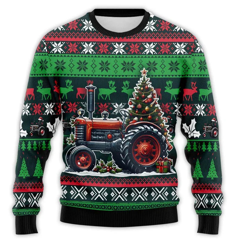 Drune | Weihnachtspullover mit Traktor-Druck - Bequemer & festlicher Herren Baumwollpullover