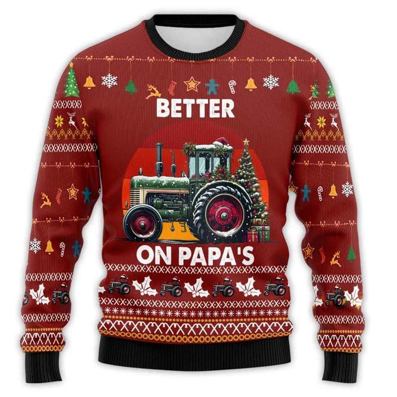 Drune | Weihnachtspullover mit Traktor-Druck - Bequemer & festlicher Herren Baumwollpullover
