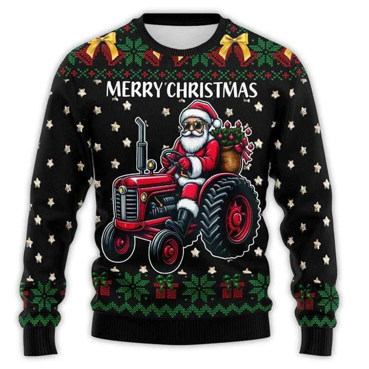 Drune | Weihnachtspullover mit Traktor-Druck - Bequemer & festlicher Herren Baumwollpullover