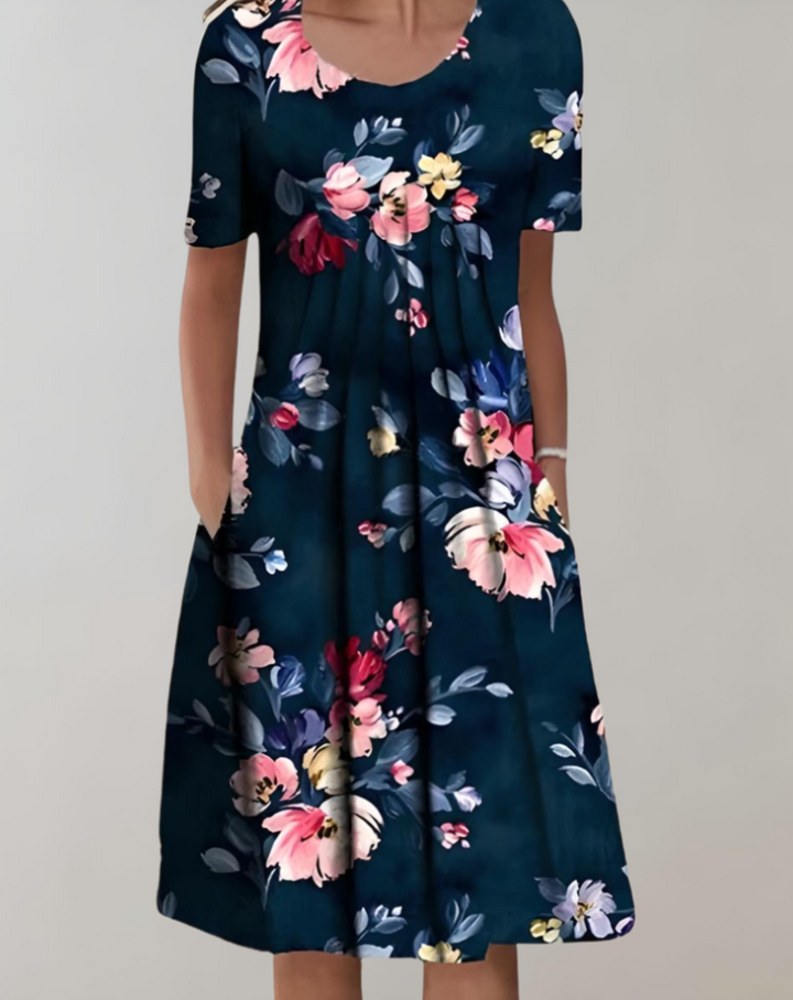 Drune | Sommerkleid V-Ausschnitt Blumenmuster Leichtes Freizeitkleid