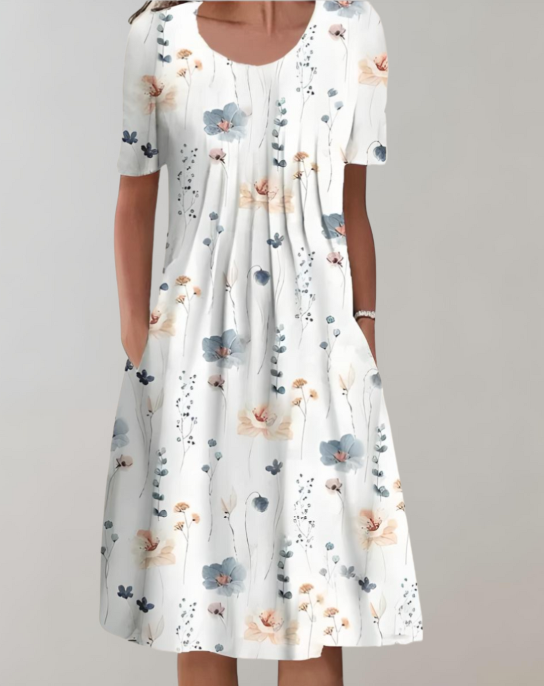 Drune | Sommerkleid V-Ausschnitt Blumenmuster Leichtes Freizeitkleid