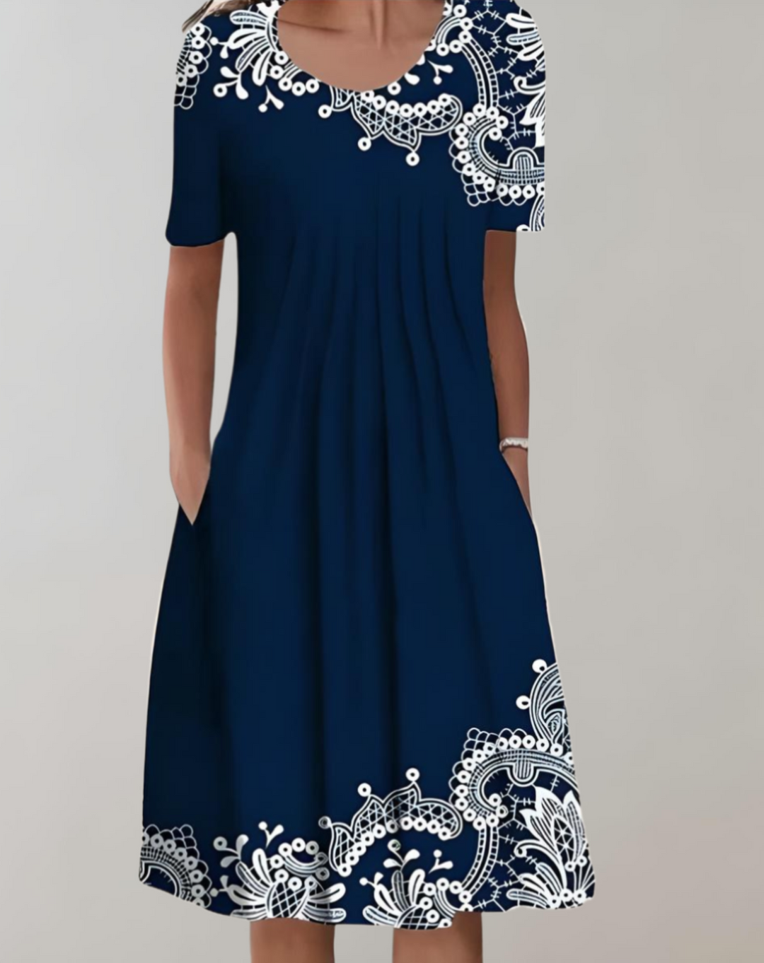 Drune | Sommerkleid V-Ausschnitt Blumenmuster Leichtes Freizeitkleid