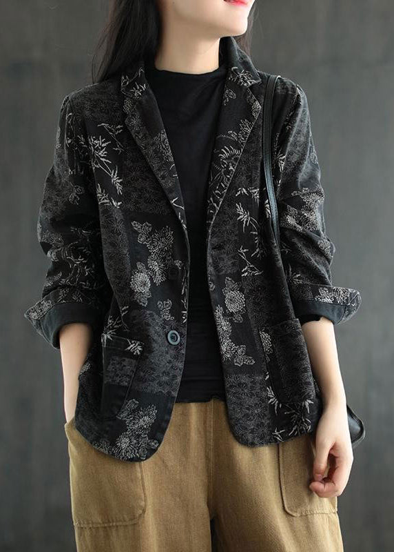 Drune | Schwarze Notched Print Denim Mäntel