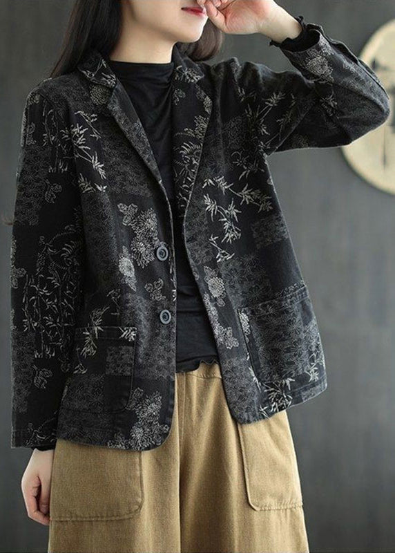 Drune | Schwarze Notched Print Denim Mäntel