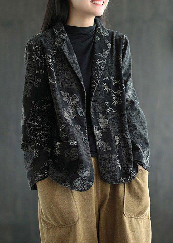 Drune | Schwarze Notched Print Denim Mäntel