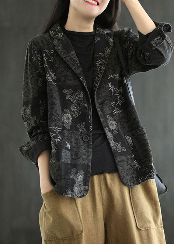 Drune | Schwarze Notched Print Denim Mäntel