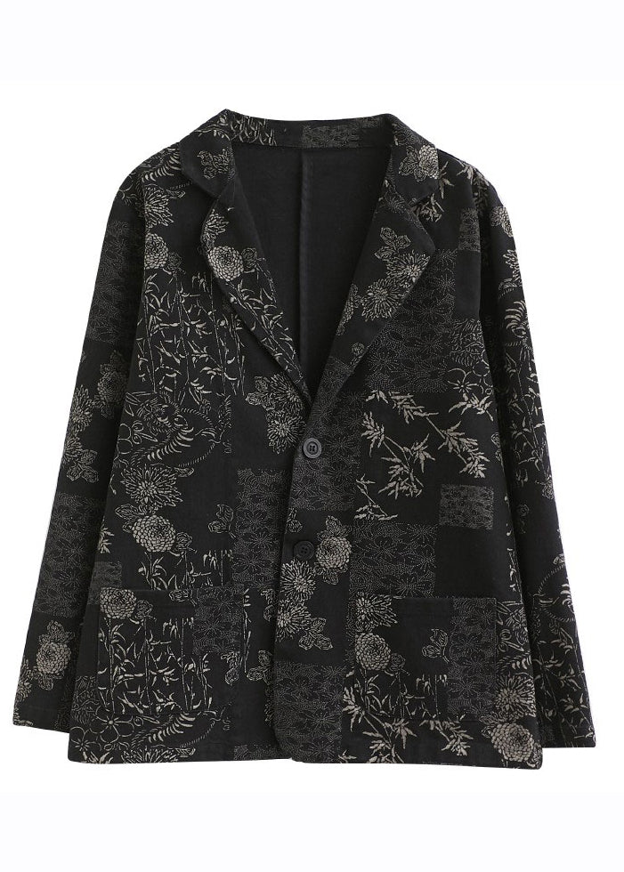 Drune | Schwarze Notched Print Denim Mäntel