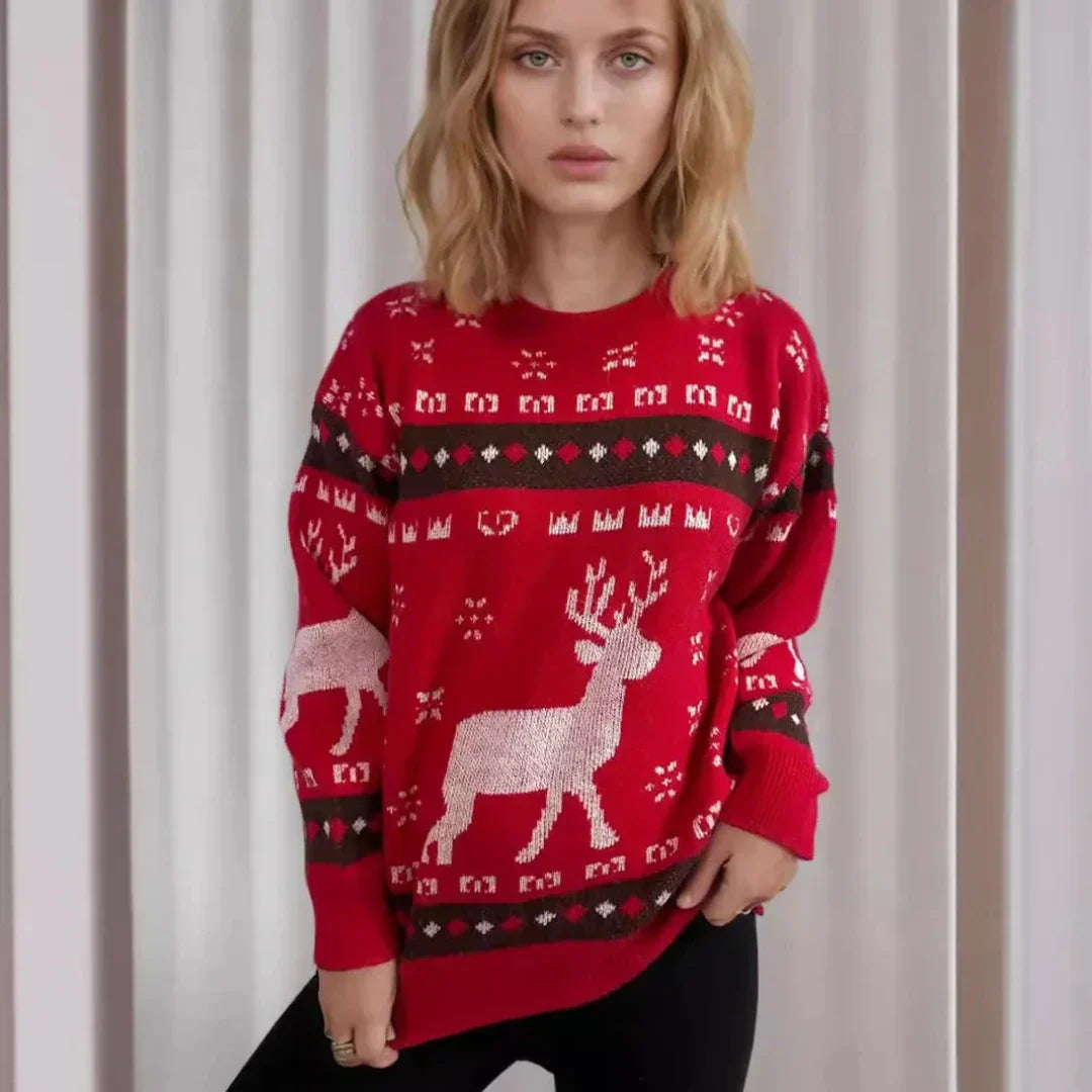 Drune | Fehlerhaft Weihnachtsbaum - Gestrickter Damenpullover mit Rentier