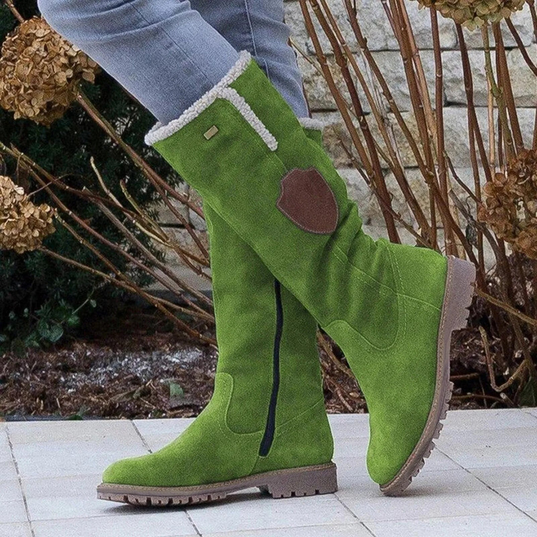Drune | Knöchelhohe Stiefel - Wildlederähnliches Obermaterial - Kunstfellfutter - Profilsohle - Seitenreißverschluss