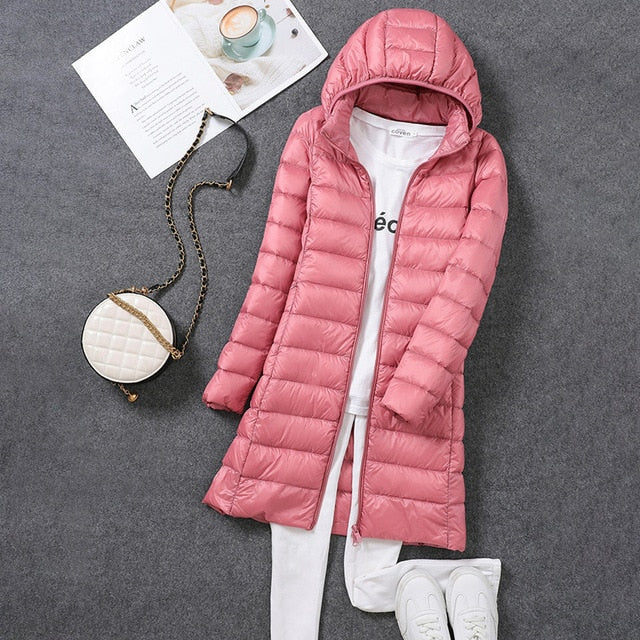 Drune | Lange Daunenjacke mit abnehmbarer Kapuze Damen