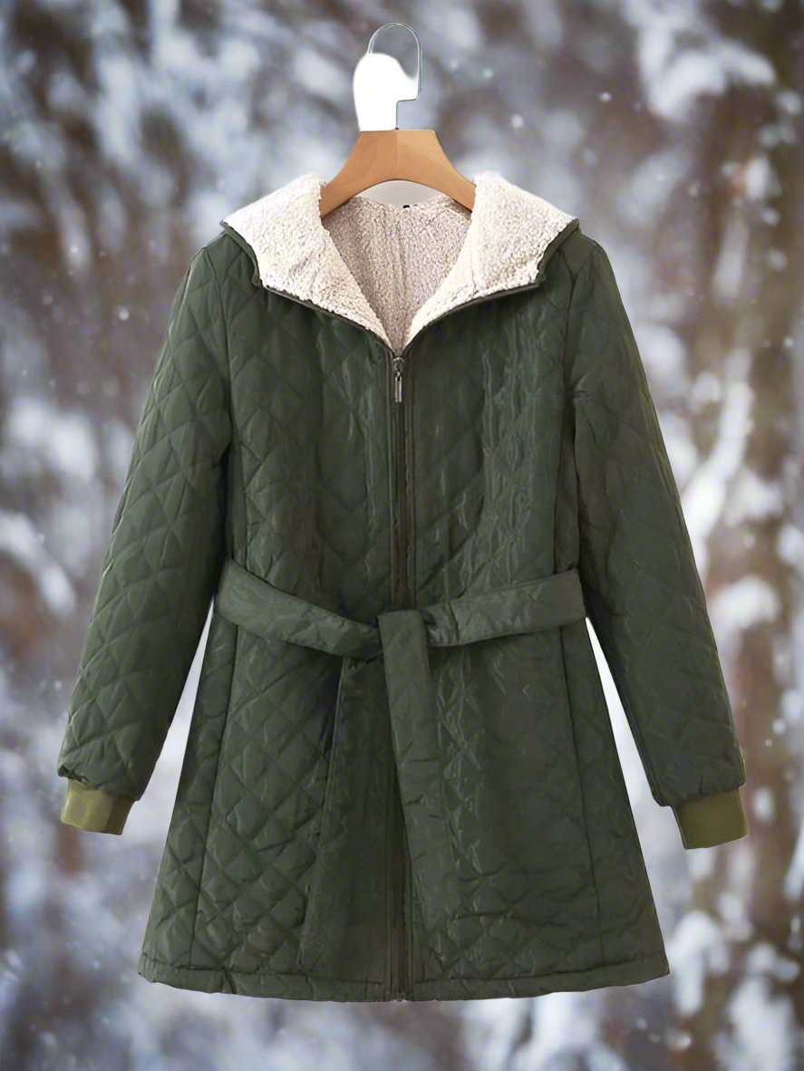 Drune | Parka Lange Steppjacke Mit Kapuze Gepolstert Und Gefüttert Bindegürtel Für Perfekte Passform