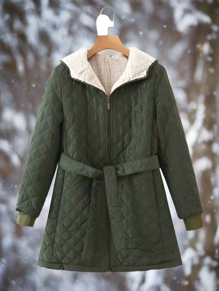 Drune | Parka Lange Steppjacke Mit Kapuze Gepolstert Und Gefüttert Bindegürtel Für Perfekte Passform