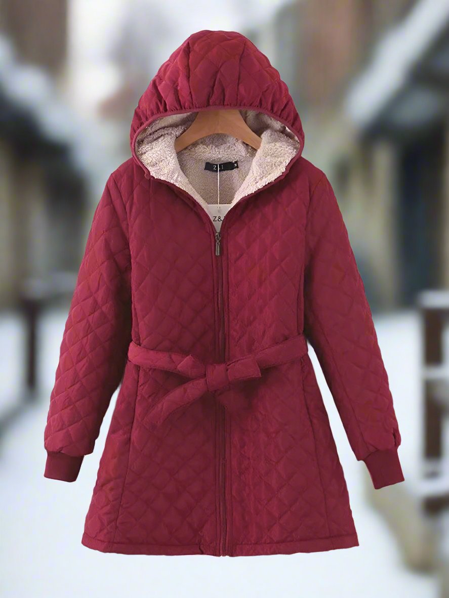 Drune | Parka Lange Steppjacke Mit Kapuze Gepolstert Und Gefüttert Bindegürtel Für Perfekte Passform