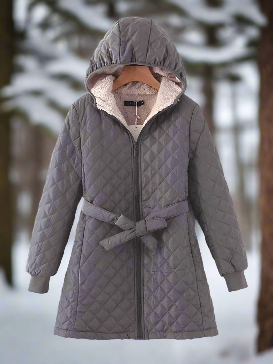 Drune | Parka Lange Steppjacke Mit Kapuze Gepolstert Und Gefüttert Bindegürtel Für Perfekte Passform