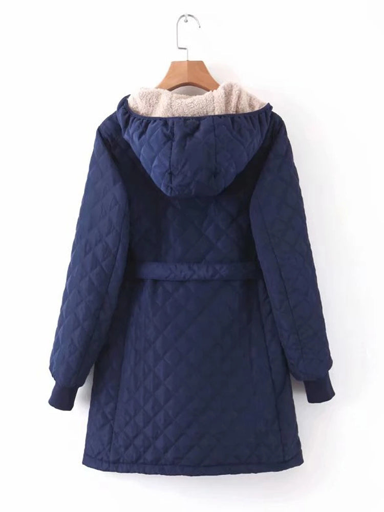 Drune | Parka Lange Steppjacke Mit Kapuze Gepolstert Und Gefüttert Bindegürtel Für Perfekte Passform