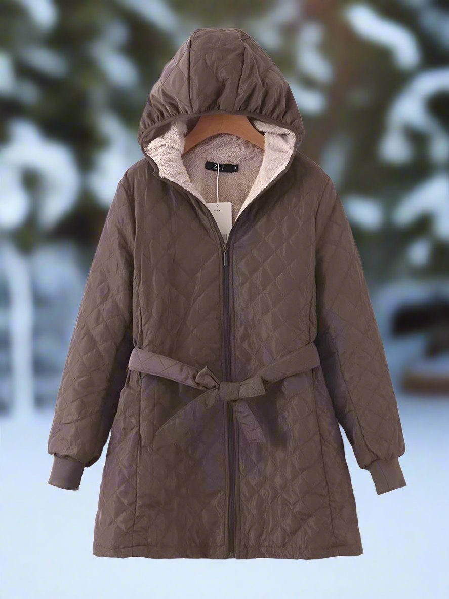 Drune | Parka Lange Steppjacke Mit Kapuze Gepolstert Und Gefüttert Bindegürtel Für Perfekte Passform