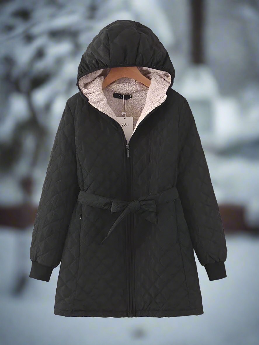Drune | Parka Lange Steppjacke Mit Kapuze Gepolstert Und Gefüttert Bindegürtel Für Perfekte Passform