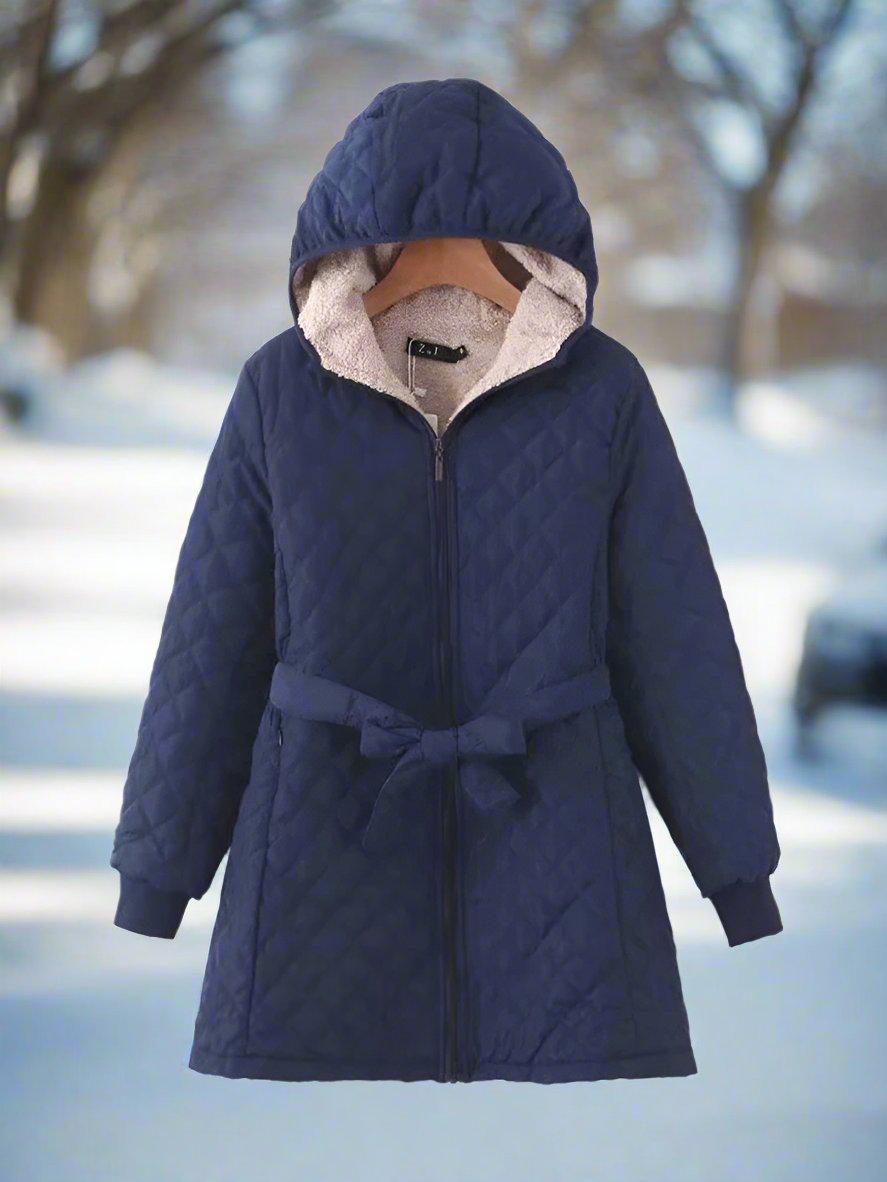 Drune | Parka Lange Steppjacke Mit Kapuze Gepolstert Und Gefüttert Bindegürtel Für Perfekte Passform