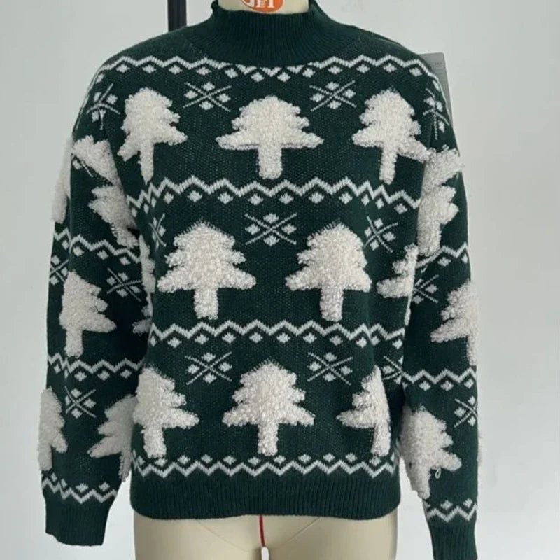 Drune | Pullover für Frauen mit 3D Weihnachtsmann Druck - Weicher & warmer gestrickter Pullover für die Feiertage