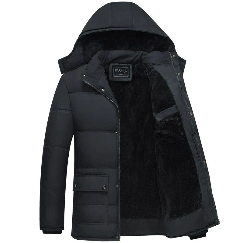 Drune | Herren Wintermantel mit Kapuze und Reißverschluss Frontdesign