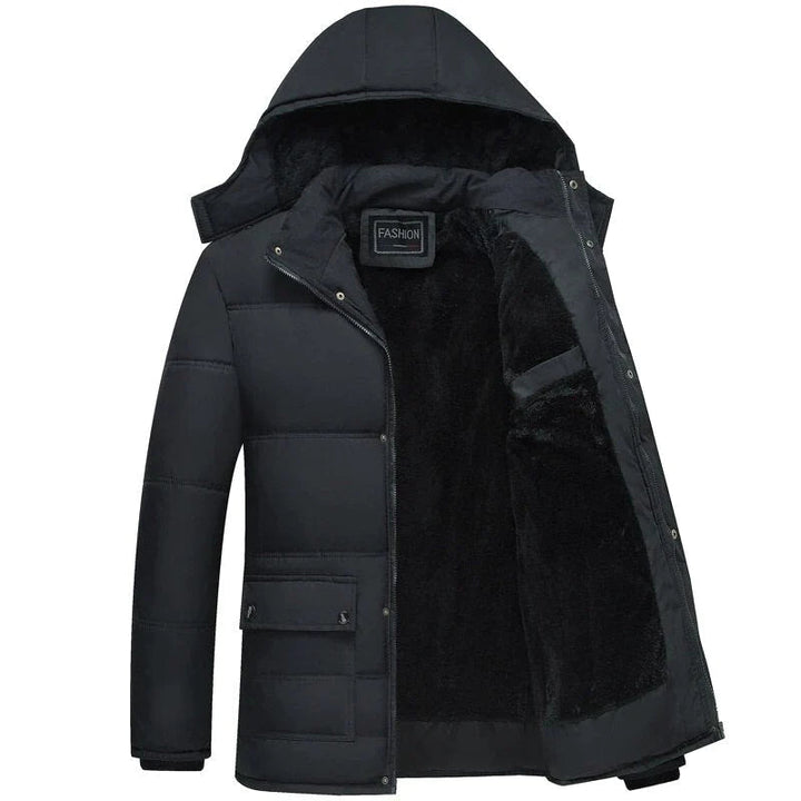 Drune | Herren Wintermantel mit Kapuze und Reißverschluss Frontdesign