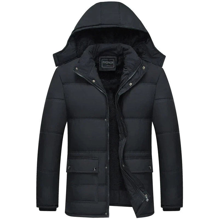 Drune | Herren Wintermantel mit Kapuze und Reißverschluss Frontdesign