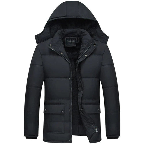 Drune | Herren Wintermantel mit Kapuze und Reißverschluss Frontdesign