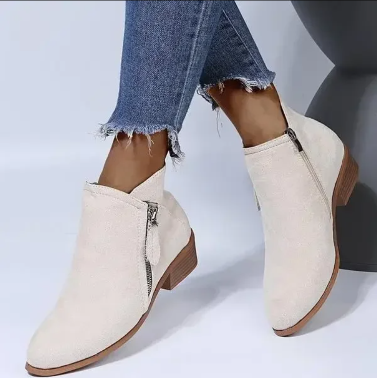 Drune | Stiefeletten - Wildleder - Niedriger Blockabsatz - Runde Zehe - Reißverschlussverschluss