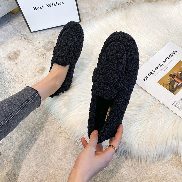 Schwarz Plüsch-Pantoffel-Schuhe