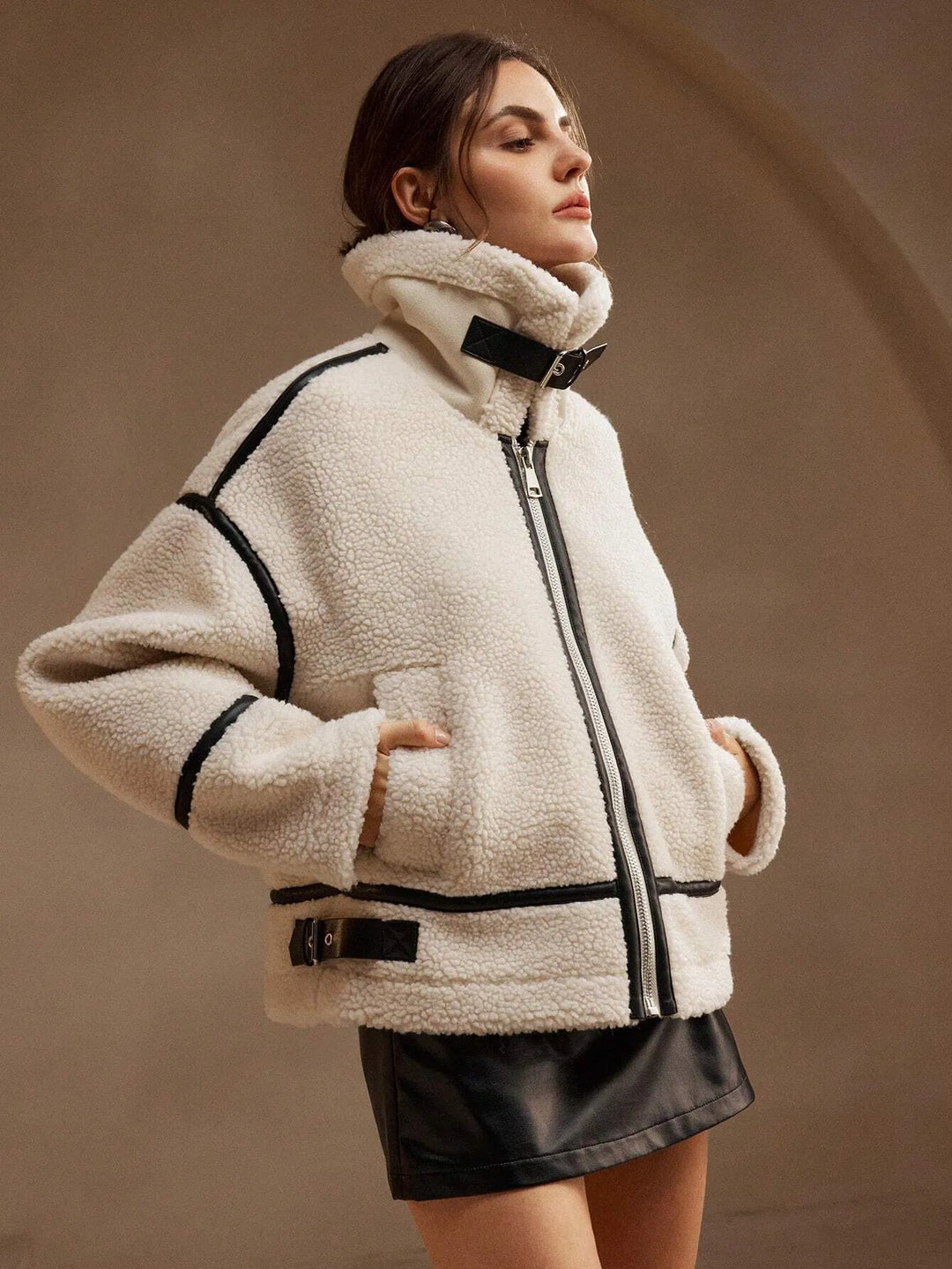 Drune | Kunstfell Aviator Jacke Winter Teddy Reißverschluss
