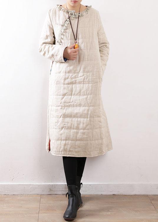 Drune | beige Mäntel lässige Schneejacken Chinesischer Knopf seitlich offen Winteroberbekleidung