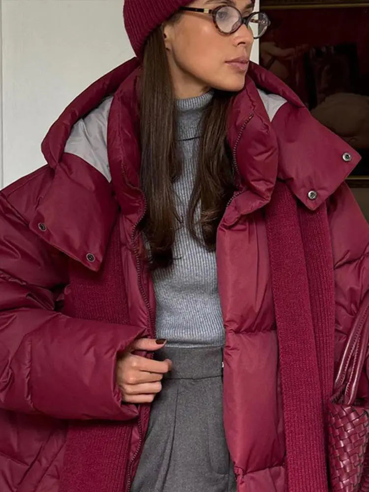 Drune | Lange Damen Winterjacke aus Baumwolle mit Kapuze und Stehkragen