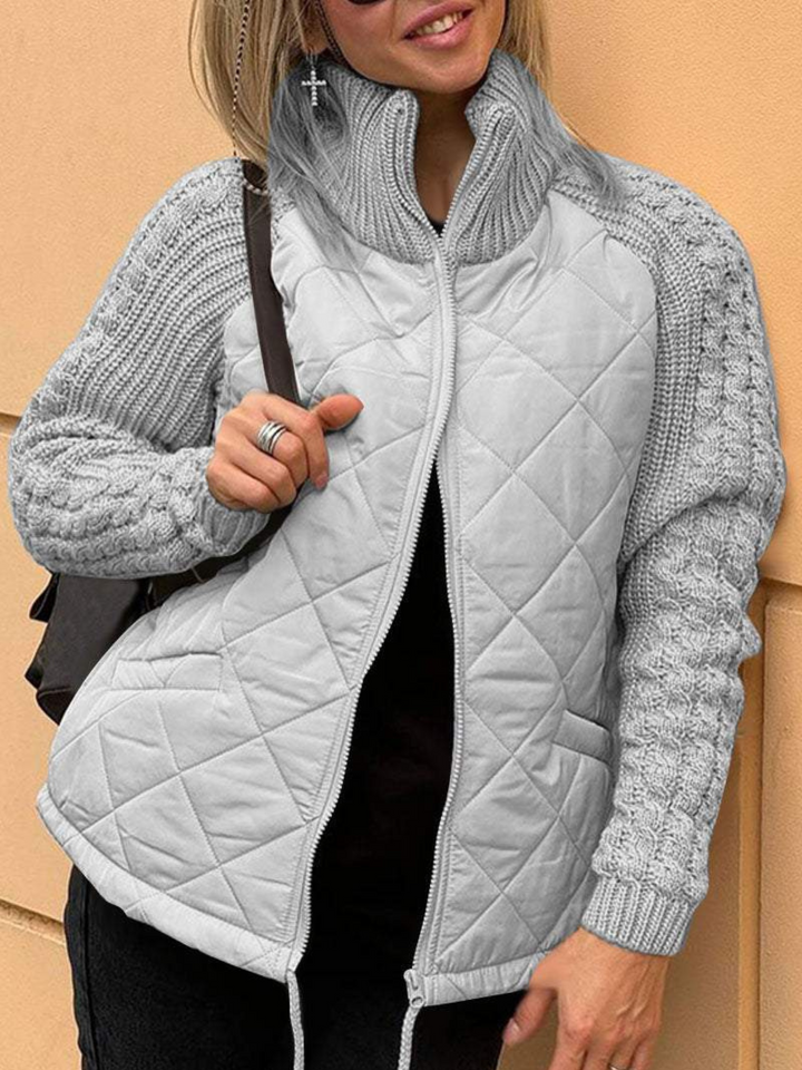 Drune | Damen Strick-Winterjacke mit Reißverschluss und gestepptem Vorderteil