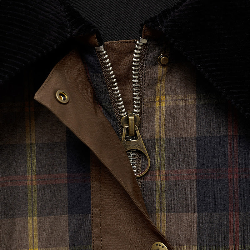 Drune | Damen Warme Karierte Jacke mit Weichem Kunstfellkragen und Großen Taschen