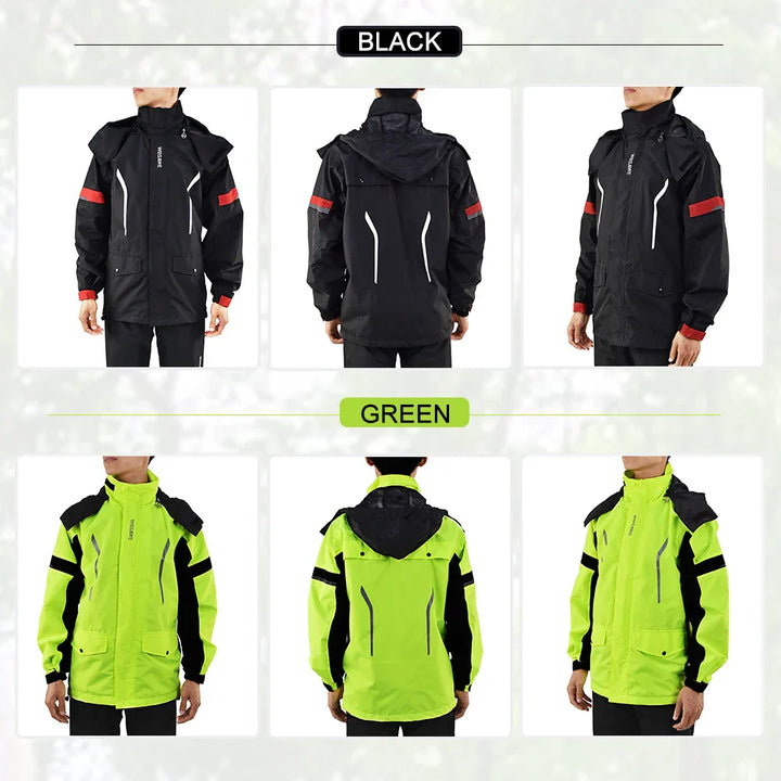 Drune | Herren Motorrad Regenjacke wasserdicht - Reflektierend schwarz/grün S-2XL