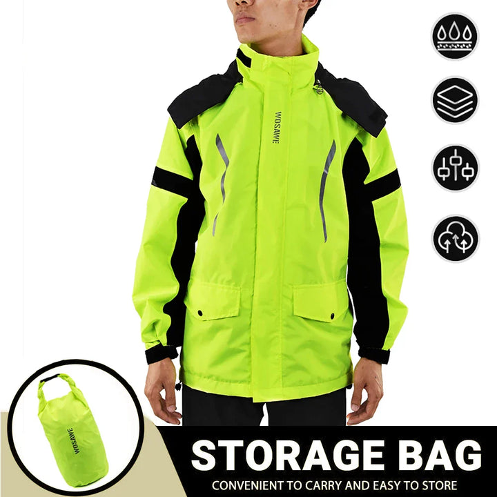 Drune | Herren Motorrad Regenjacke wasserdicht - Reflektierend schwarz/grün S-2XL