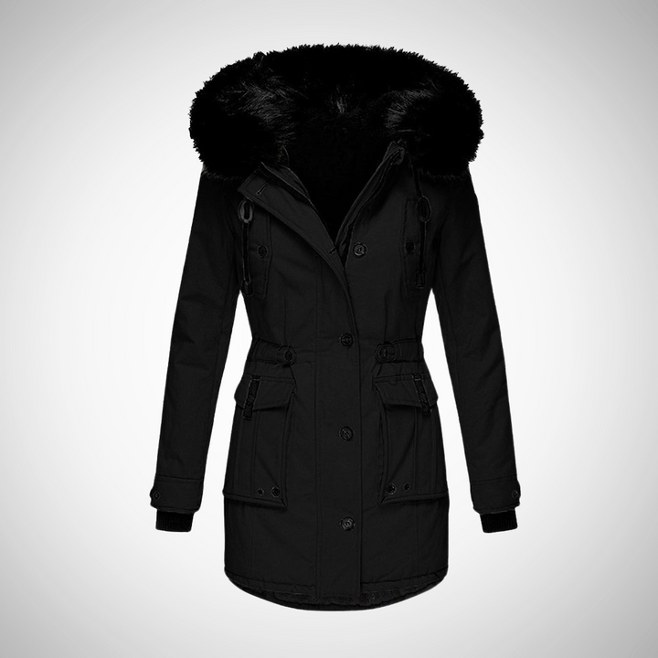 Drune | Damen Wasserdichte Gepolsterte Winterjacke mit Kapuze und Pelzbesatz