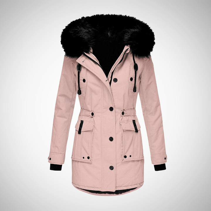 Drune | Damen Wasserdichte Gepolsterte Winterjacke mit Kapuze und Pelzbesatz
