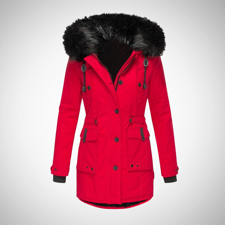 Drune | Damen Wasserdichte Gepolsterte Winterjacke mit Kapuze und Pelzbesatz