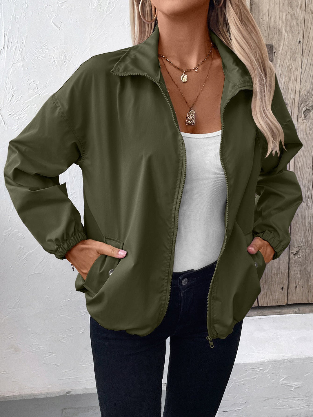 Drune | Damen Wasserdichte Regenjacke mit Reißverschluss und Hohem Kragen