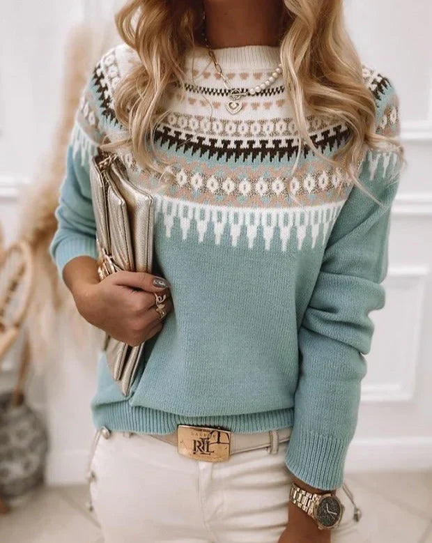 Drune | Gestrickte Wollmischung Fair Isle Muster Rundhals Lange Ärmel