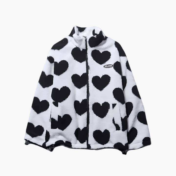 Drune | Wendejacke Fleece mit Herzen - Stylische Freizeitjacke für Outdoor & Alltag