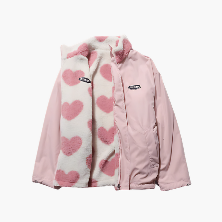 Drune | Wendejacke Fleece mit Herzen - Stylische Freizeitjacke für Outdoor & Alltag