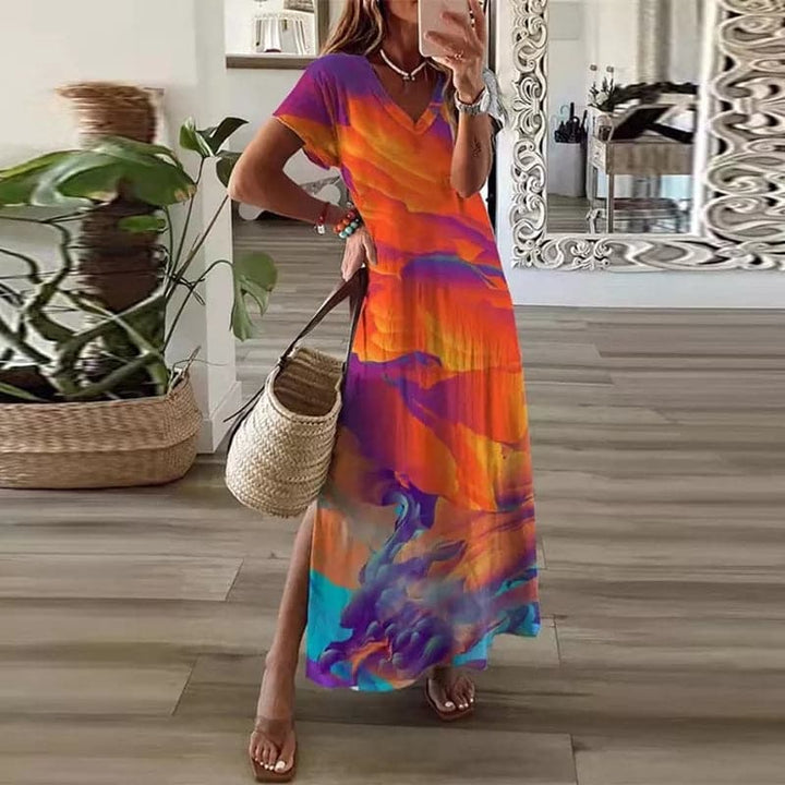 Drune | Buntes Maxi-Kleid mit V-Ausschnitt