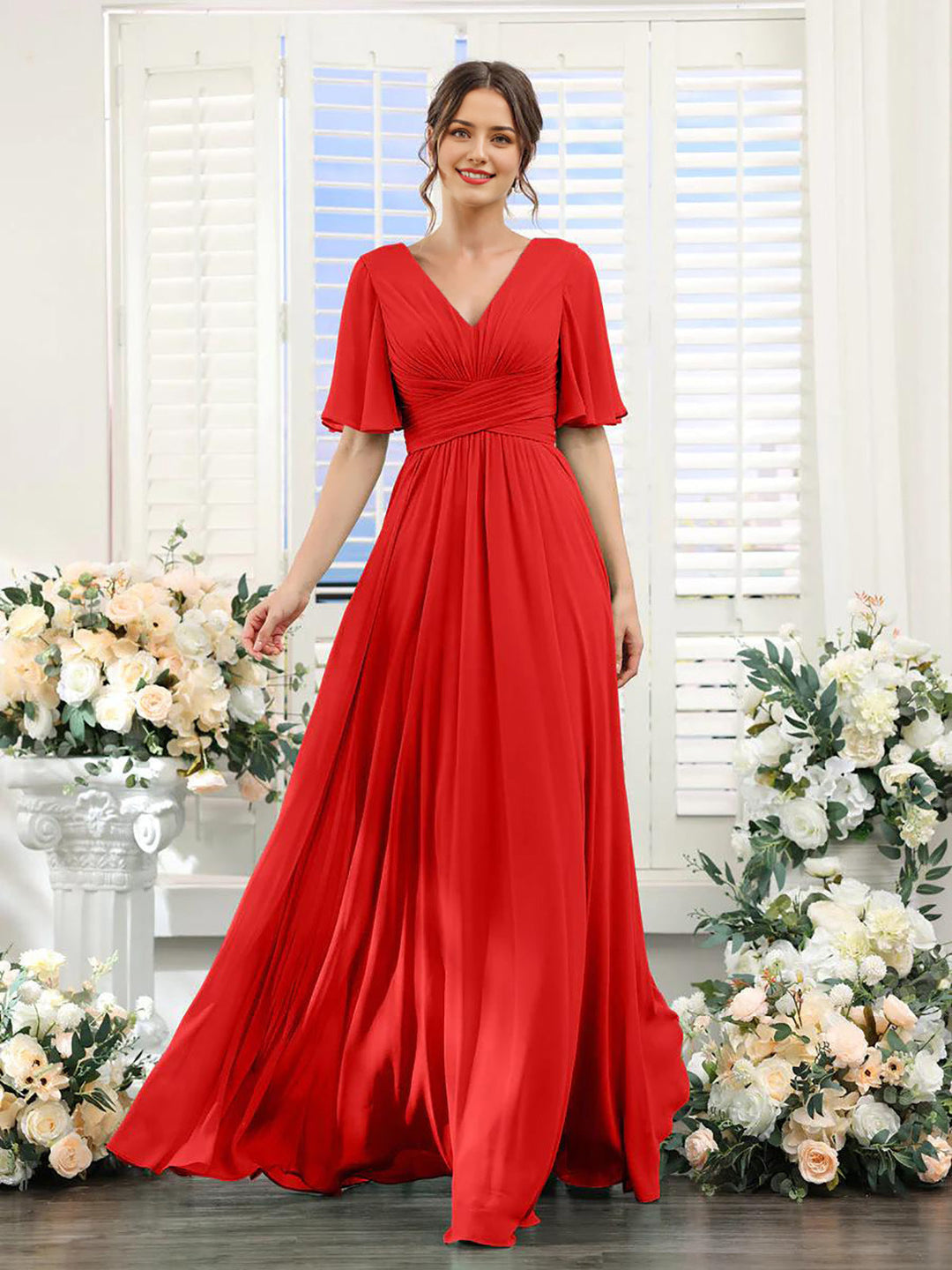 Drune | Fließendes V-Ausschnitt Chiffonkleid für Damen