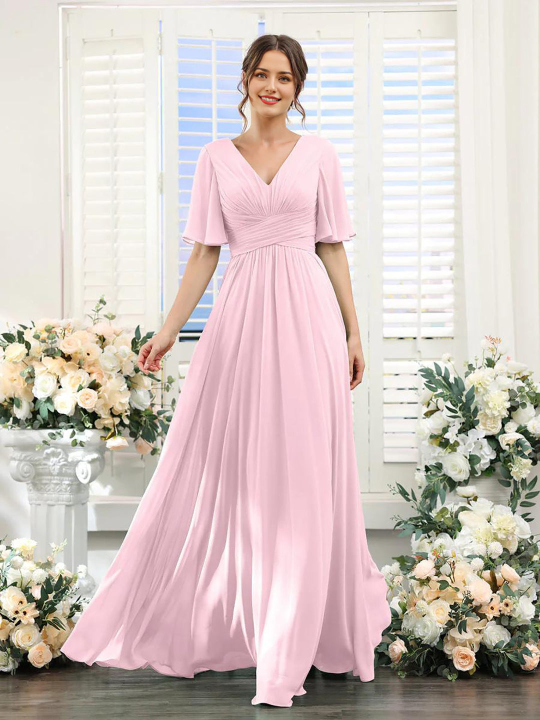Drune | Fließendes V-Ausschnitt Chiffonkleid für Damen
