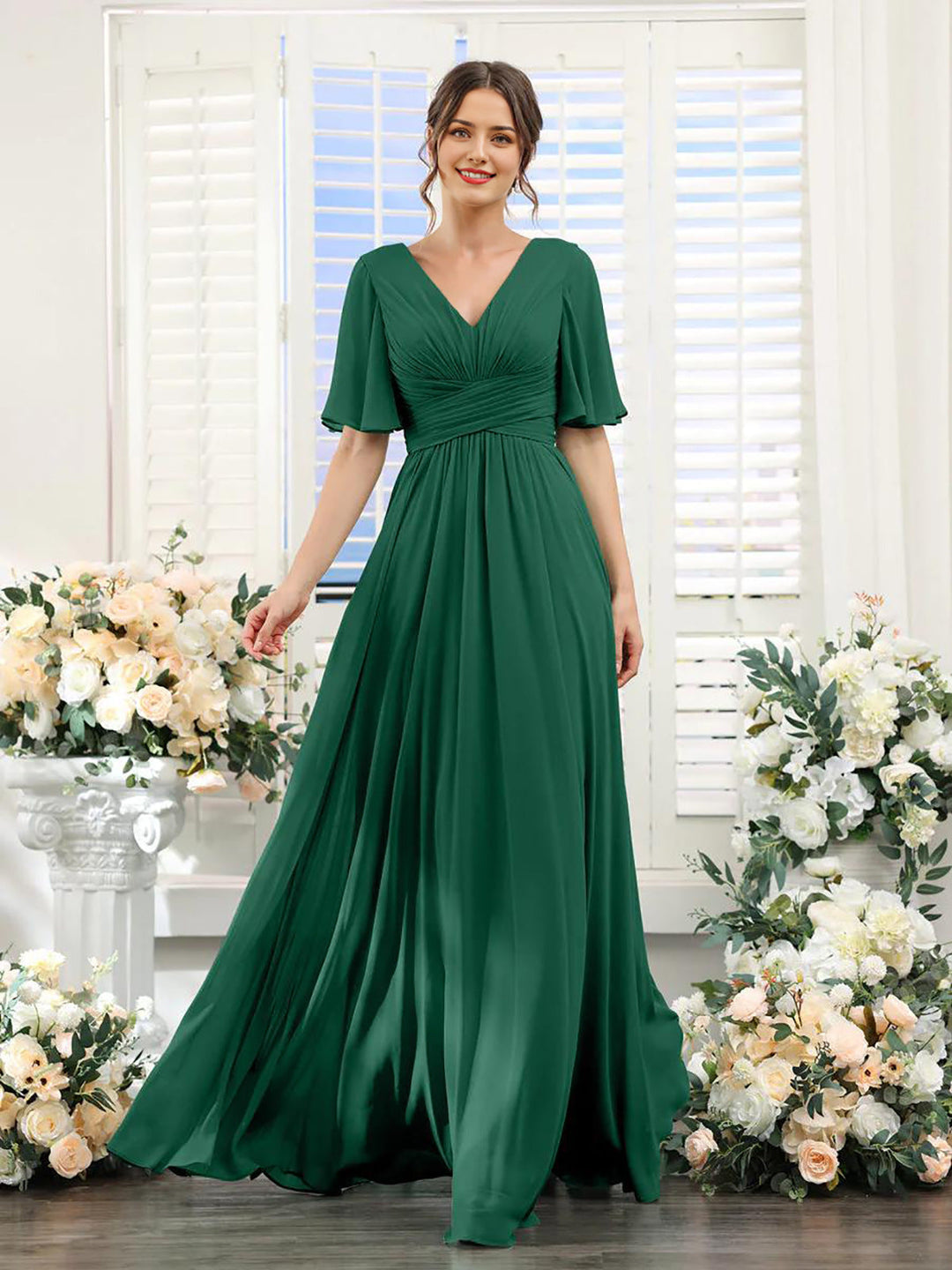 Drune | Fließendes V-Ausschnitt Chiffonkleid für Damen