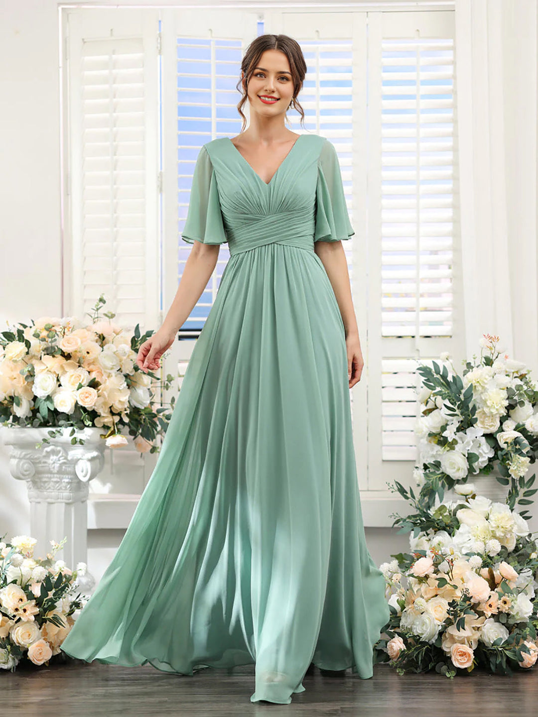 Drune | Fließendes V-Ausschnitt Chiffonkleid für Damen